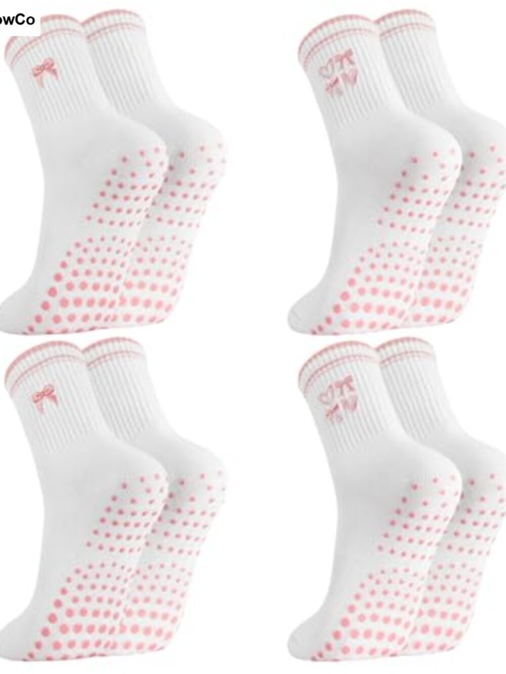 4 Pair Women's Cotton Pilates Socks with Silicone Grip, Non-Slip Yoga Socks